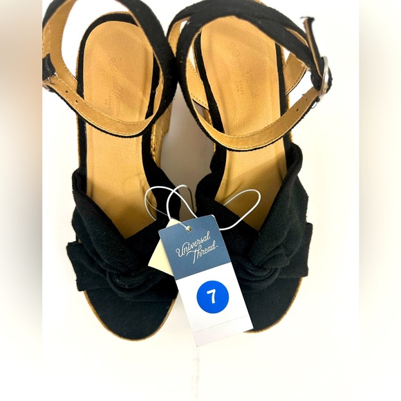 Universal Threads Millie Black Fabric Platform Cork Wedge Wrap Ankle - Picture 6 of 14